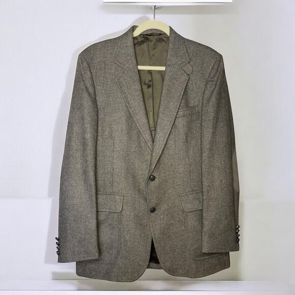 Vintage H.I.S Western Sports Coat 40R Tweed Suede Elbows Leather Buttons USA - Picture 1 of 7